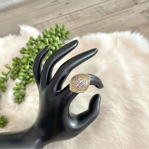 Gold and Silver Tone Rhinestone Embellished Statement Ring Size 5.5